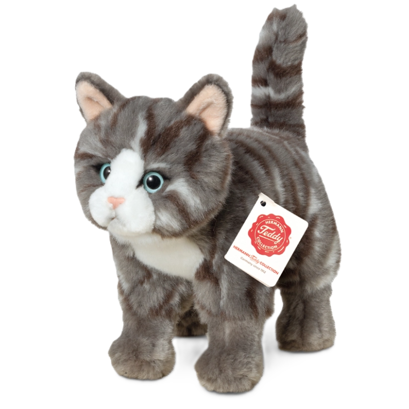 Peluche Gato Atigrado Gris 20 Cm De Teddy Hermann