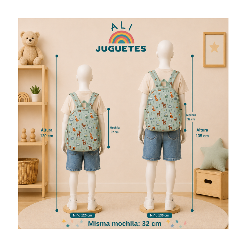 Mochila Escolar Con Bolsillo Térmico Animales Del Bosque 32 Cm