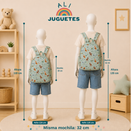 Mochila Escolar Con Bolsillo Térmico Animales Del Bosque 32 Cm