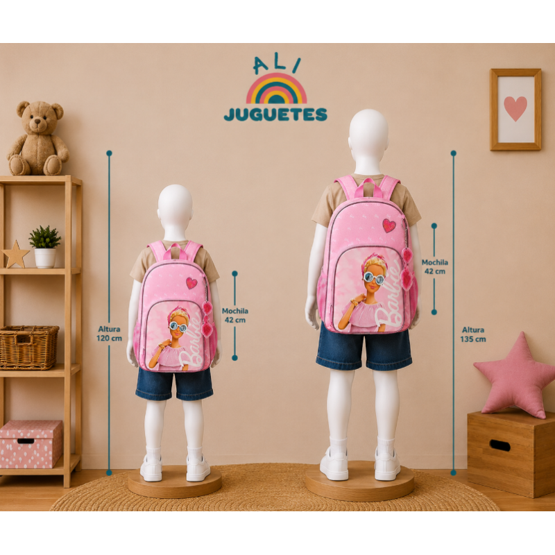 Mochila Escolar 42 Cm Barbie Adaptable a Carro