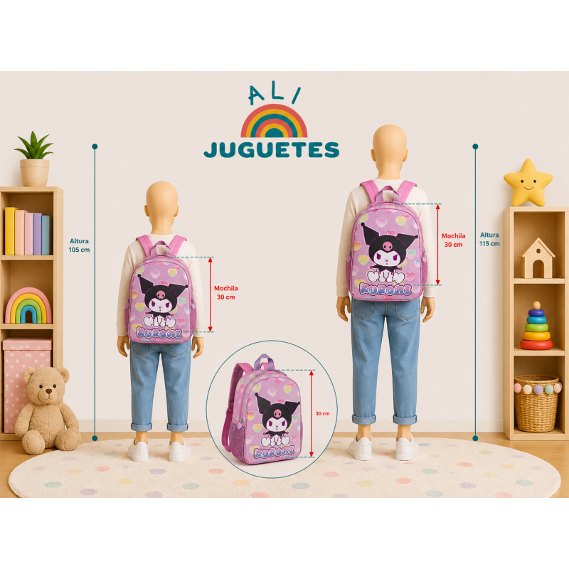 Mochila Infantil 3D Kuromi 30 Cm