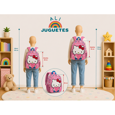 Mochila Infantil 3D Hello Kitty Corazón 30 Cm