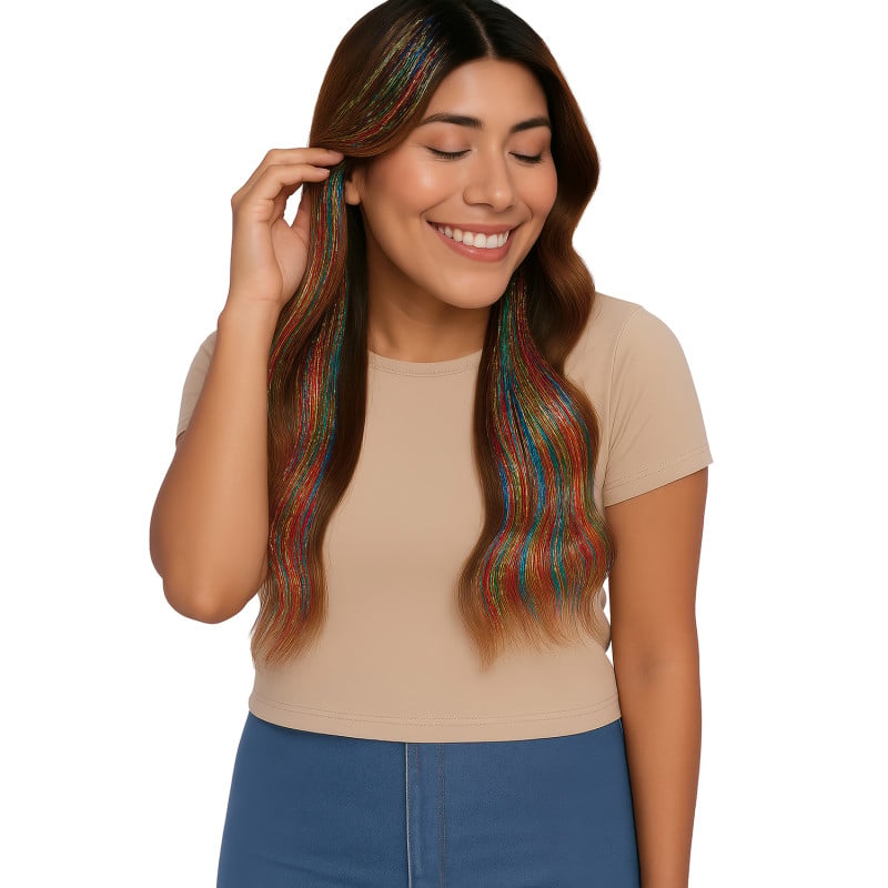Mechones Brillantes De Pelo Sintético Multicolor