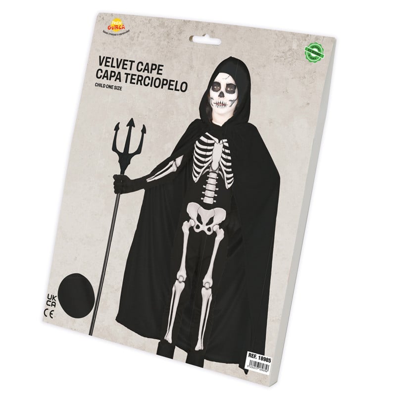Capa Negra Con Capucha De Terciopelo 100 Cm