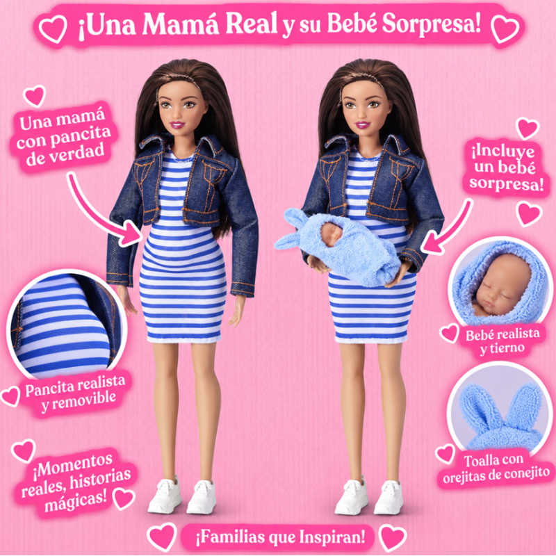 My Mini Mom & Baby Muñeca Embarazada Morena Con Bebé Sorpresa María