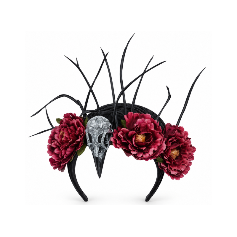 Diadema Calavera y Plumas de Pájaro 21,5 x 25,5 cm