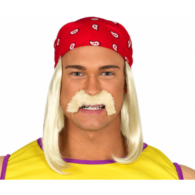Pañuelo Rojo con Peluca Rubia y Bigote