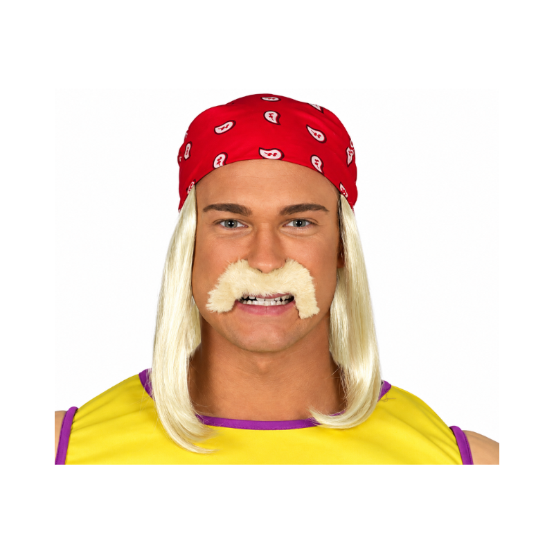 Pañuelo Rojo con Peluca Rubia y Bigote