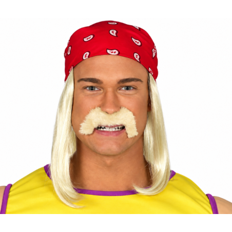 Pañuelo Rojo con Peluca Rubia y Bigote