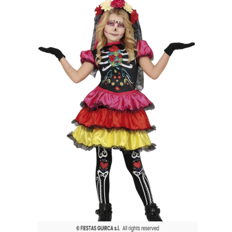 Disfraz Catrina Multicolor Infantil 10-12 Años