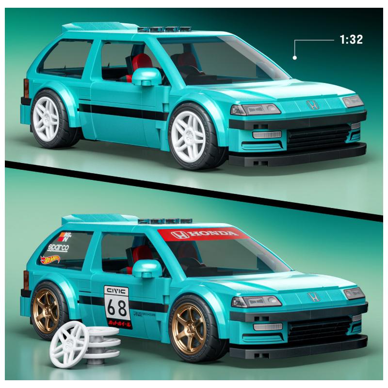 Mattel Brick Shop Hot Wheels Custom '90 Honda Civic EF 284 Piezas