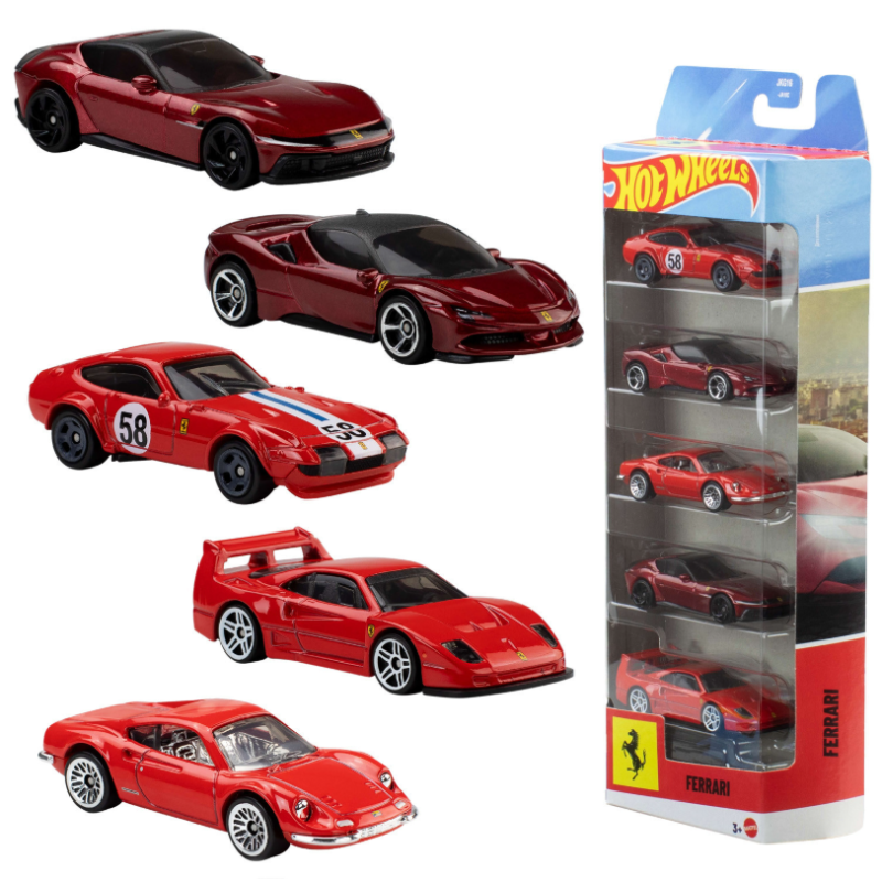 Hot Wheels Pack 5 Vehículos Ferrari