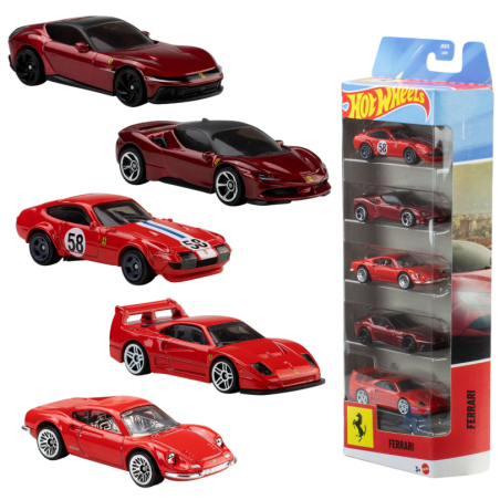 Hot Wheels Pack 5 Vehículos Ferrari