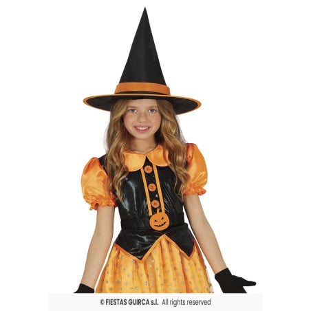 Disfraz Bruja Glitter Naranja Infantil 5-6 Años