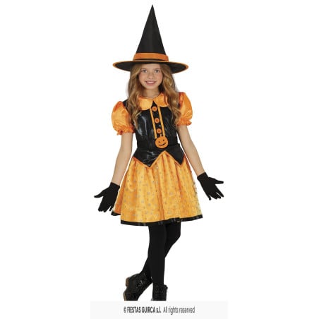 Disfraz Bruja Glitter Naranja Infantil 5-6 Años