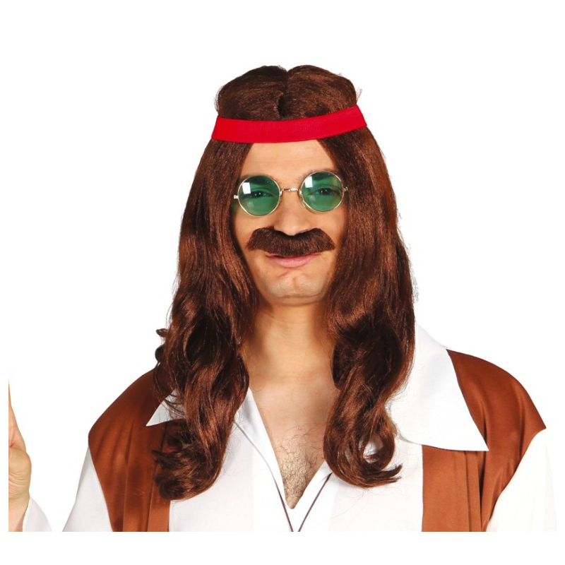 Peluca Hippie Con Bigote