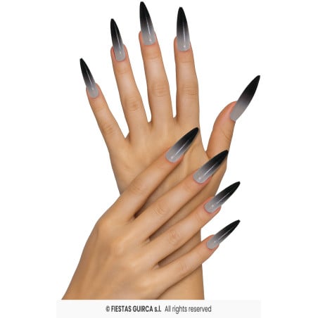 Uñas Góticas Postizas Negras Degradadas – 12 Unidades