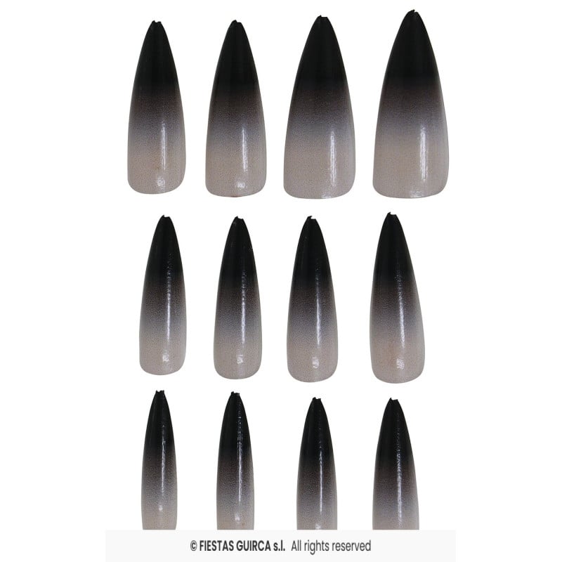 Uñas Góticas Postizas Negras Degradadas – 12 Unidades