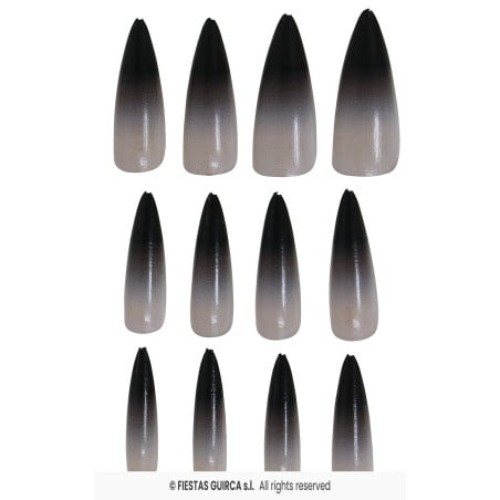 Uñas Góticas Postizas Negras Degradadas – 12 Unidades
