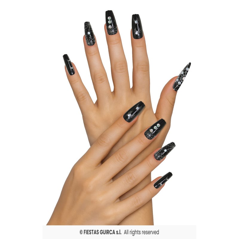 Uñas Postizas Halloween Arañas y Telarañas – 12 Unidades