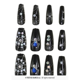 Uñas Postizas Halloween Arañas y Telarañas – 12 Unidades 2