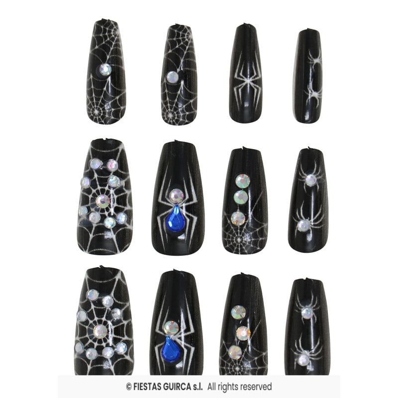 Uñas Postizas Halloween Arañas y Telarañas – 12 Unidades