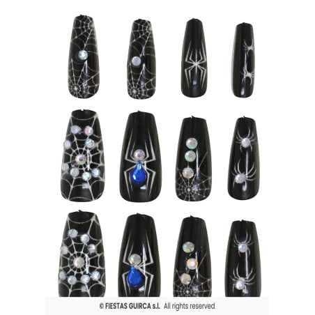 Uñas Postizas Halloween Arañas y Telarañas – 12 Unidades