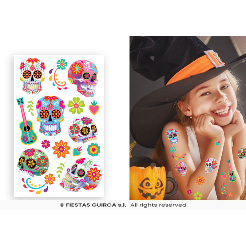 Tatuajes Temporales Catrinas Mexicanas y Calaveras de Colores