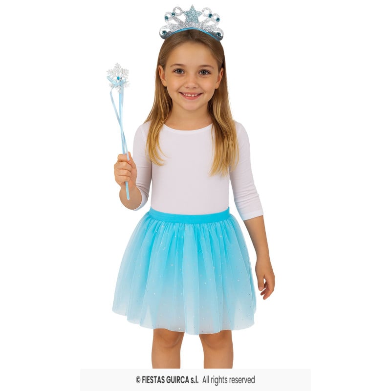 Set Princesa Azul Infantil con Falda, Corona y Varita