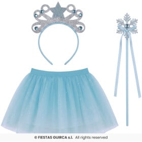 Set Princesa Azul Infantil con Falda, Corona y Varita