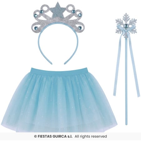 Set Princesa Azul Infantil con Falda, Corona y Varita