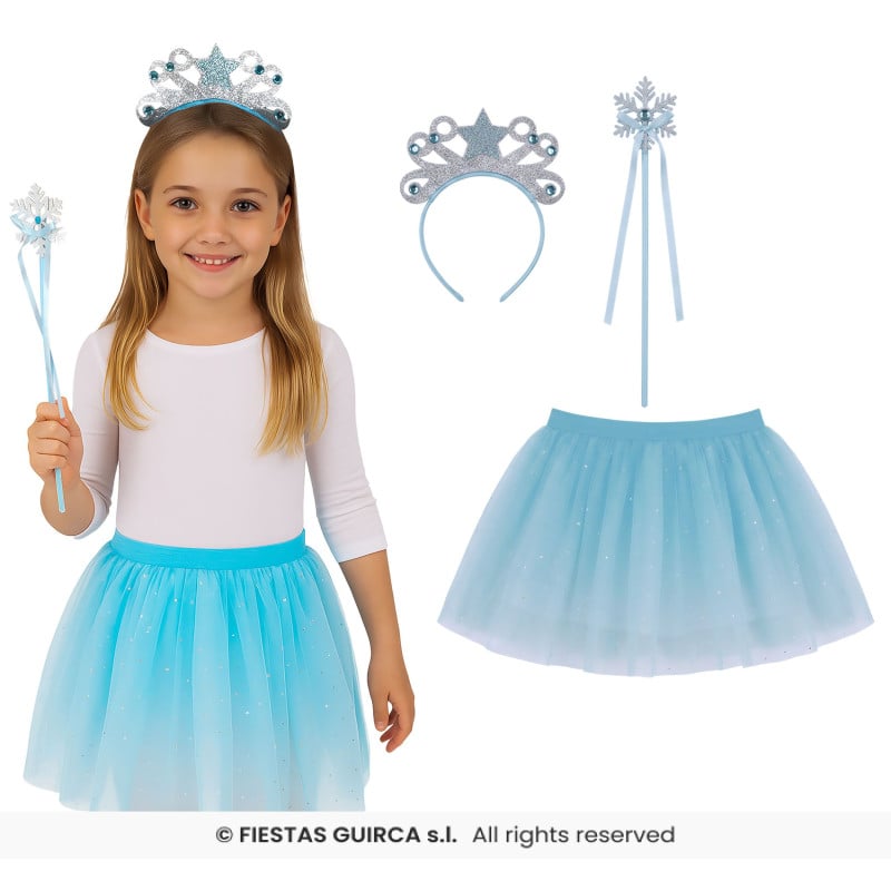 Set Princesa Azul Infantil con Falda, Corona y Varita