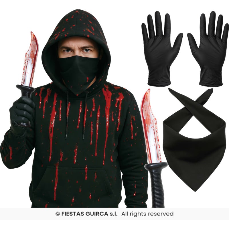 Set Asesino con Cuchillo, Guantes y Pañuelo