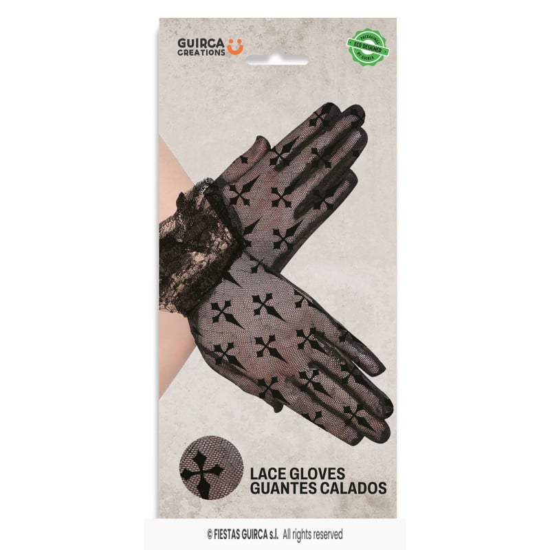 Guantes Calados Negros con Cruces 22 cm