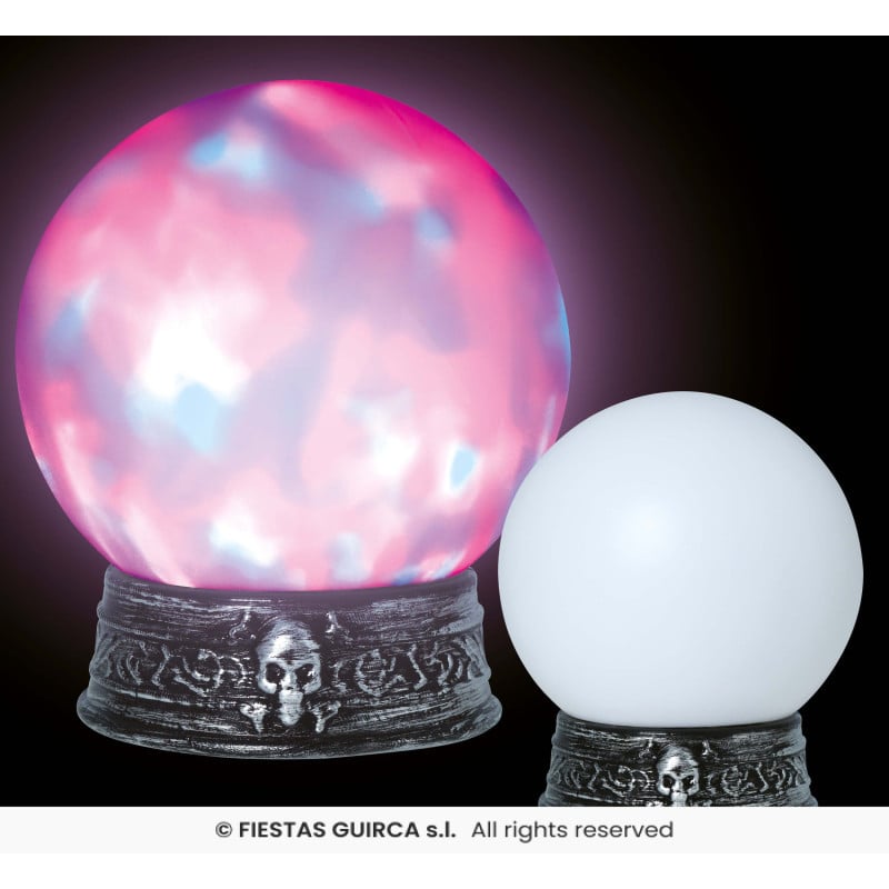 Bola de Cristal con Luz Multicolor y Base de Calavera 20 cm