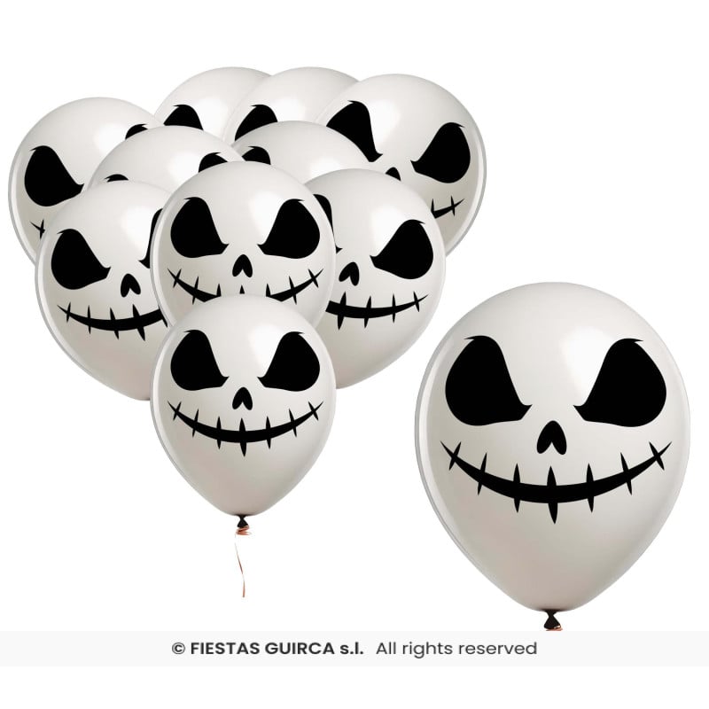 Pack 10 Globos Calavera Blancos 30 cm