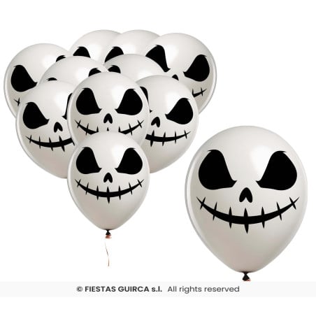 Pack 10 Globos Calavera Blancos 30 cm