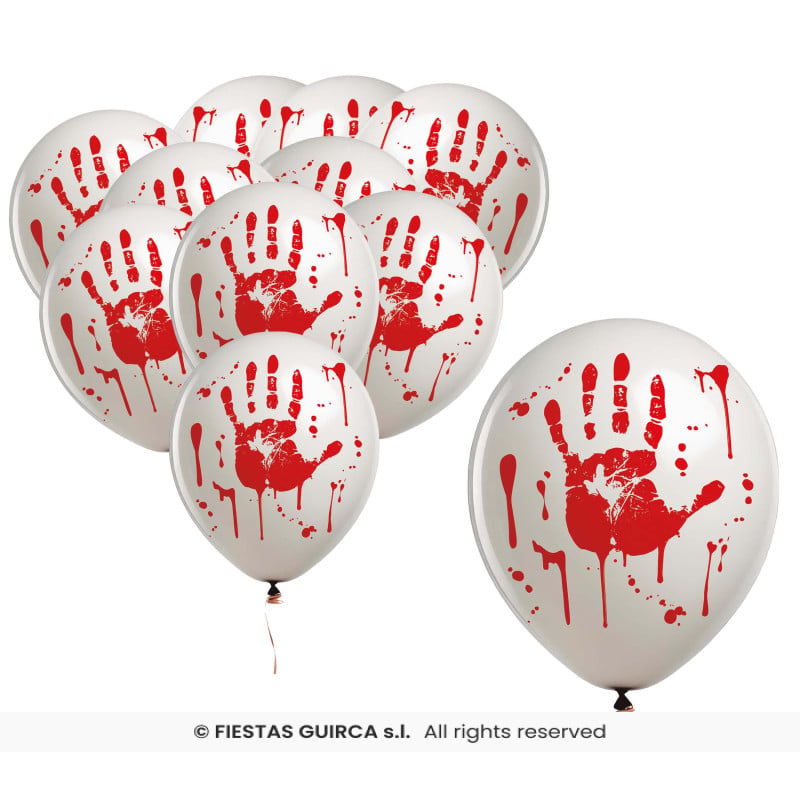 Pack 10 Globos Blancos Mano Sangrienta 30 cm