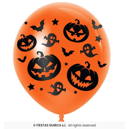 Pack 10 Globos Naranjas Fantasmas y Calabazas 30 cm