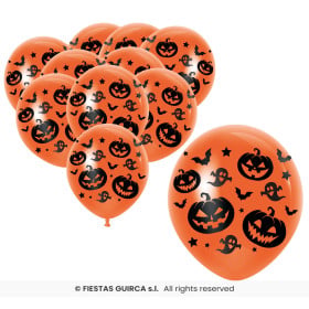 Pack 10 Globos Naranjas Fantasmas y Calabazas 30 cm