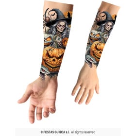 Tatuaje Temporal Manga Bruja y Calabazas 2