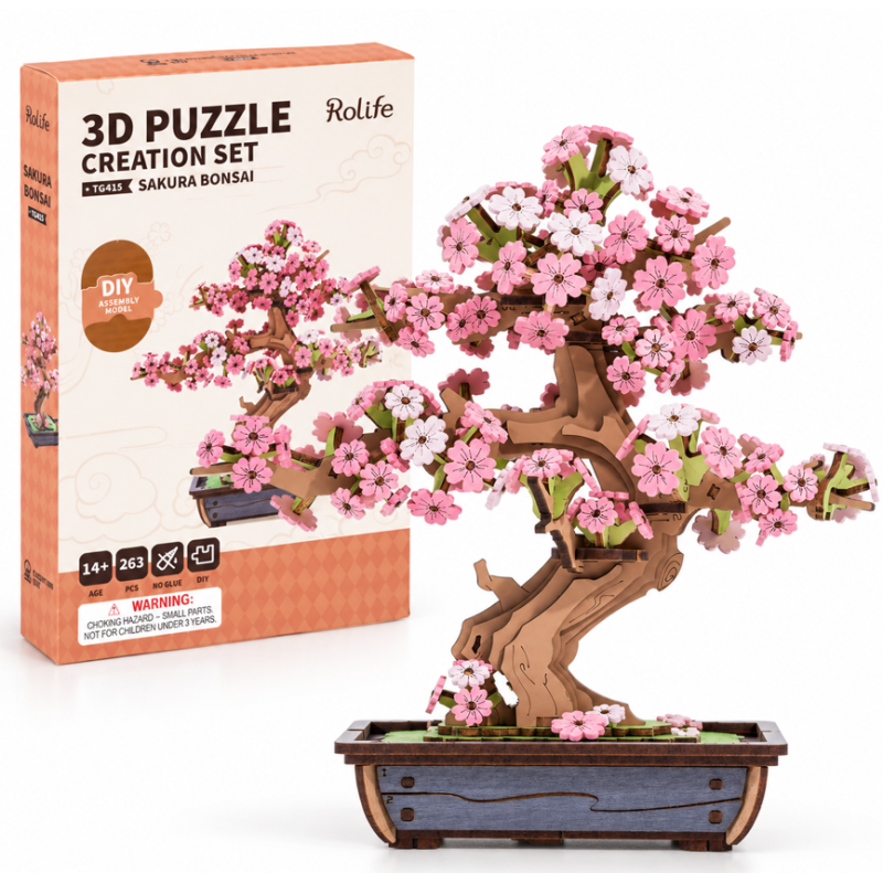 Rolife Puzzle 3D Sakura Bonsai 263 Piezas De Rolife