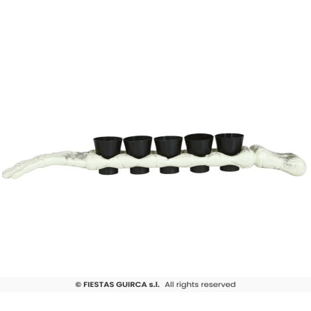 Brazo de Esqueleto 50 cm con 5 Vasos de Chupito