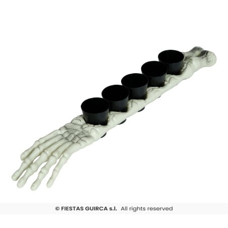 Brazo de Esqueleto 50 cm con 5 Vasos de Chupito