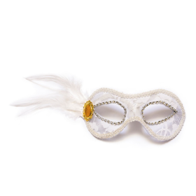 Antifaz Veneciano Blanco con Plumas y Encaje
