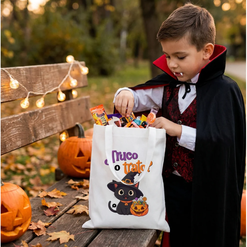Bolsa De Tela Halloween Gatito Truco O Trato