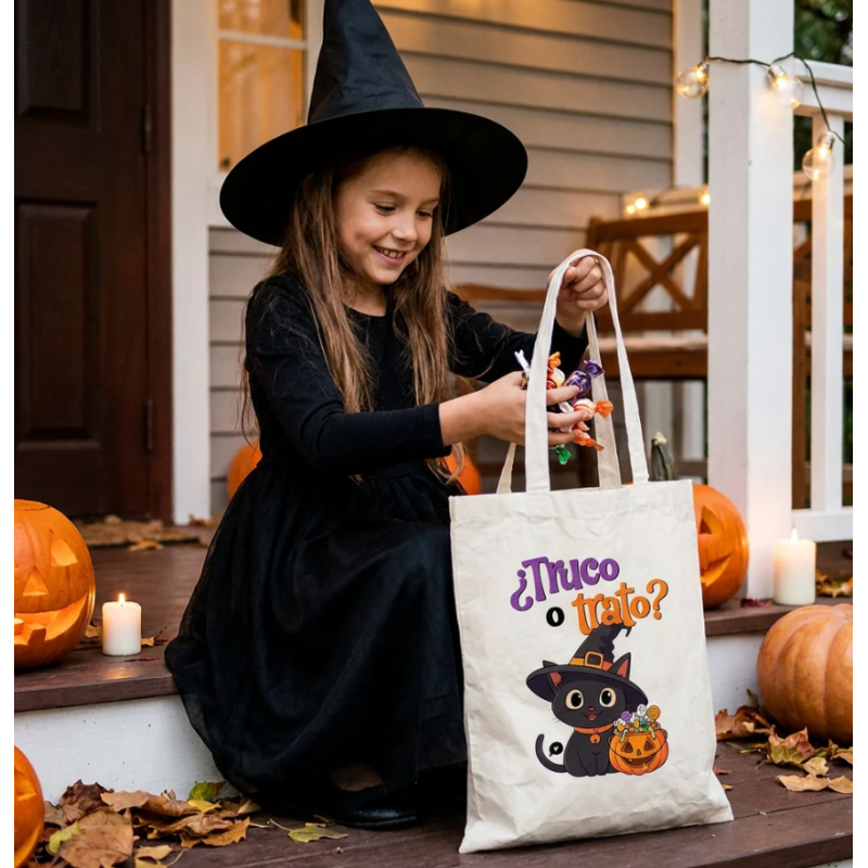 Bolsa De Tela Halloween Gatito Truco O Trato