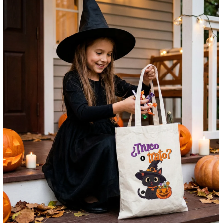 Bolsa De Tela Halloween Gatito Truco O Trato