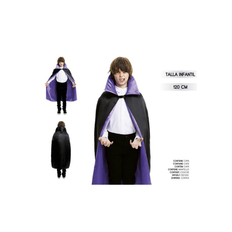 Capa Infantil de Vampiro Negra y Morada 120 cm