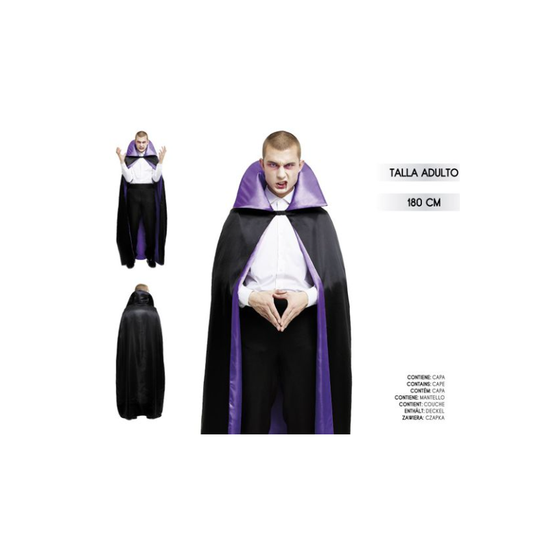 Capa Adulto de Vampiro Negra y Morada 180 cm